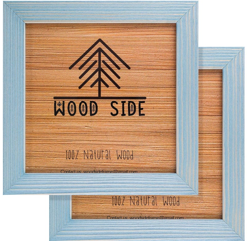 Woodside Rustic Wooden Square Picture Frames 8x8 - Set of 2 -100% Natural Eco Distressed Wood with Real Glass for Wall Mounting and Tabletop Photo Frame - Blue Turquoise - Image 1
